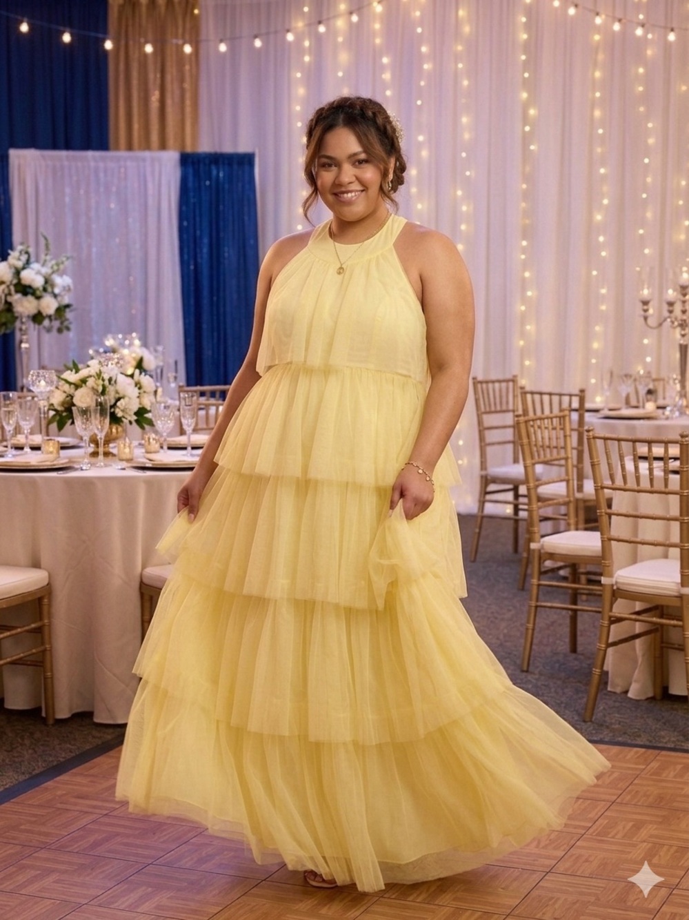 Halter Tiered Maxi Dress in Soft Yellow